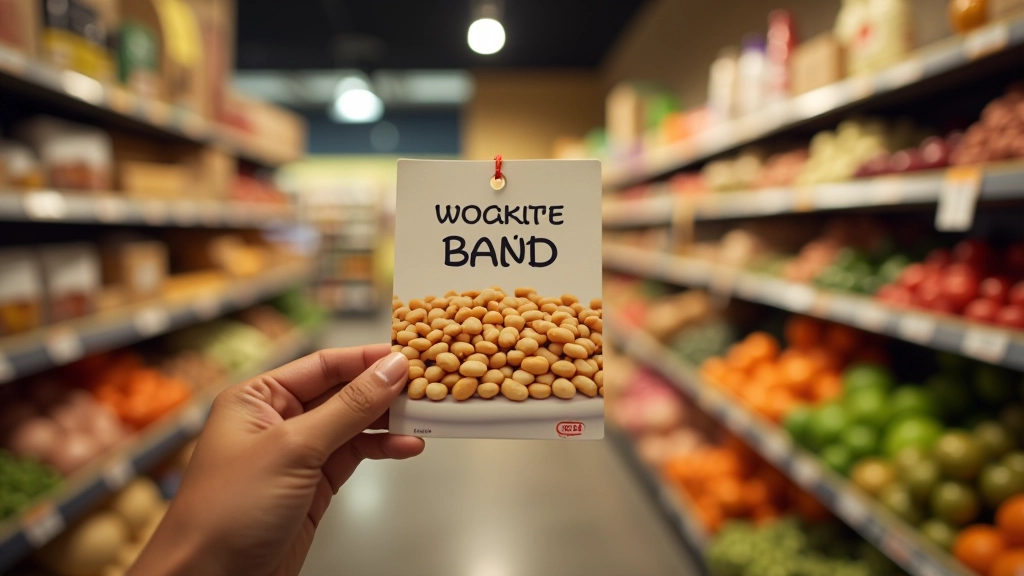 Etiqueta de preço num supermercado português mostrando promoção de feijão, com vários produtos básicos à volta